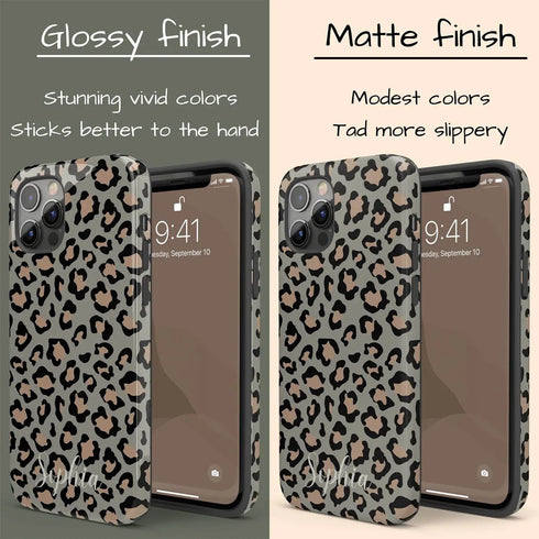 Custom Name Grey & Peach Leopard iPhone Case